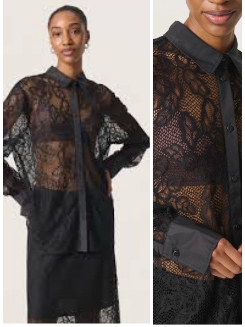 Soaked Nylah Black Lace Button Down Blouse Size M EUC